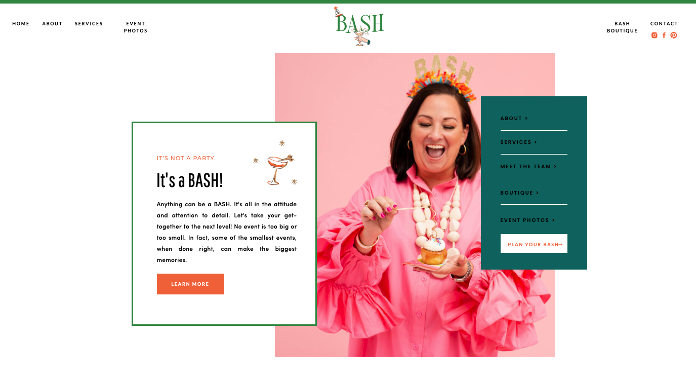 BASH party planning website design